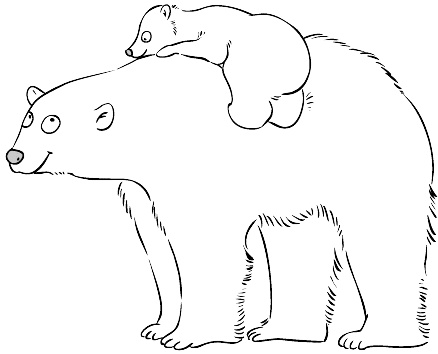 Polar Bear Mother With Cute Baby Coloring Page